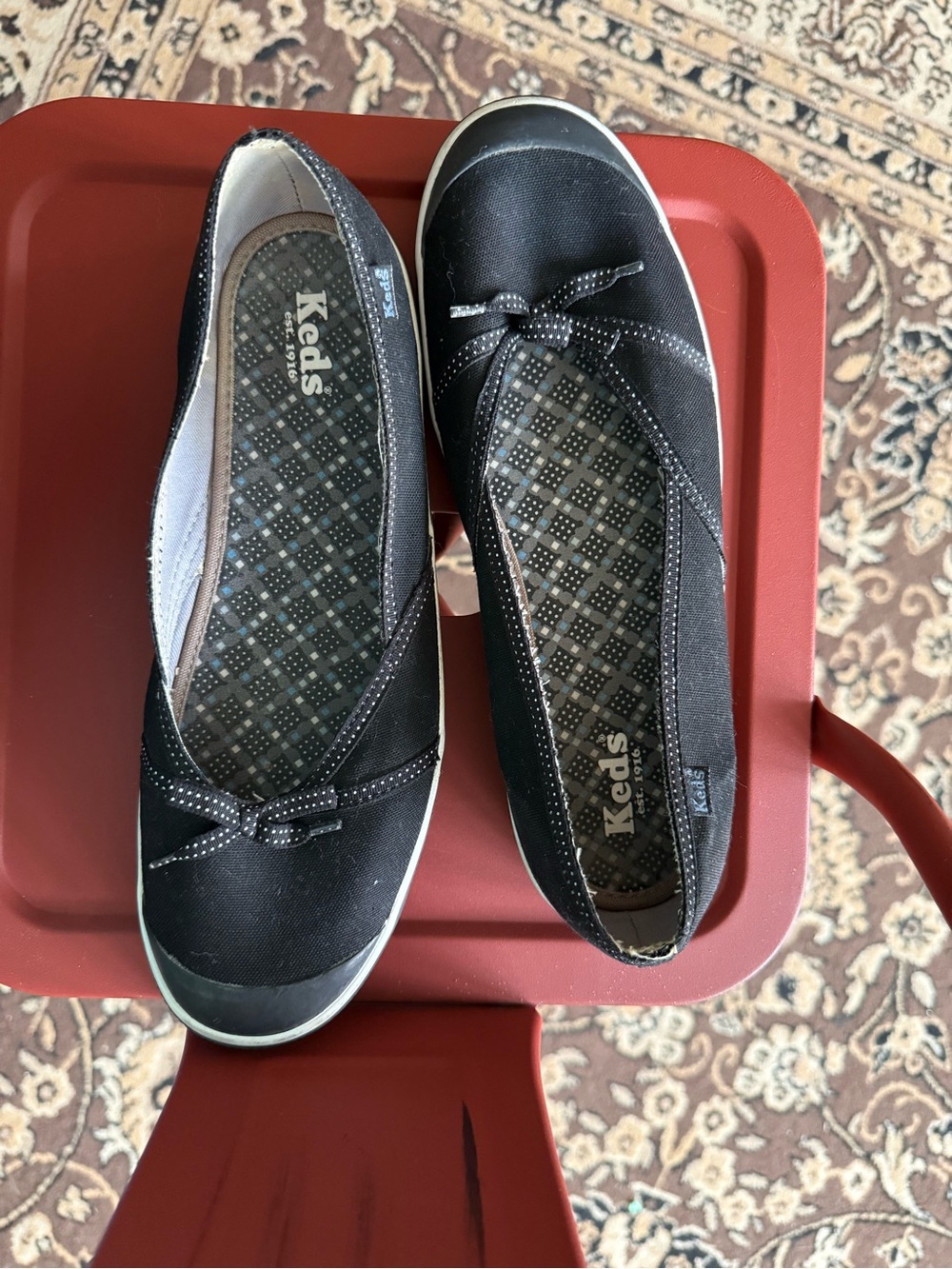 Keds Black Canvas Slip-On Flats with Decorative Bow